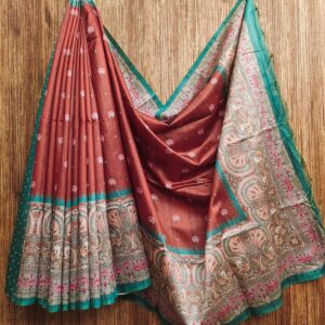 Tussar Silk Saree with Kalamkari Pallu, Traditional Border