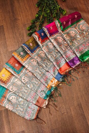 Tussar Silk Saree with Kalamkari Pallu, Traditional Border