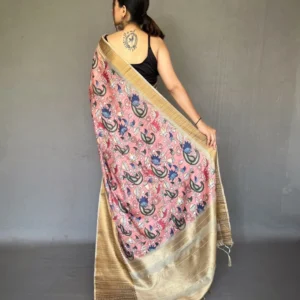 Elegant Cashmere Brown Kalamkari Zari Woven Cotton Saree