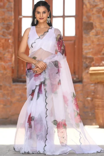 Pure Organza Saree with Khatli Handwork & Satin Blouse