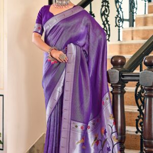 Viscose Paithani Sarees with Meenakari Weaving & Blouse