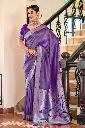 Viscose Paithani Sarees with Meenakari Weaving & Blouse