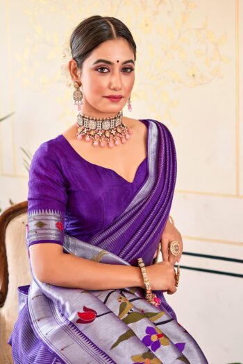 Viscose Paithani Sarees with Meenakari Weaving & Blouse