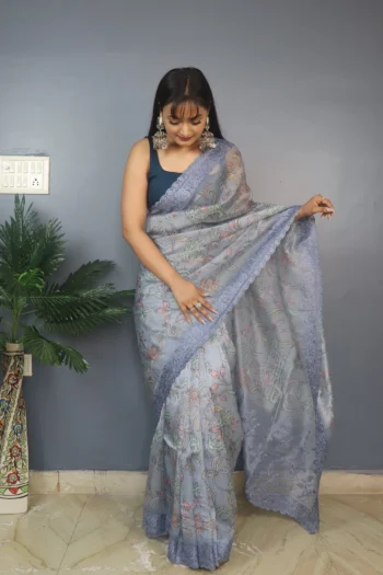 Pure Soft Organza Silk Saree with Kalamkari Prints