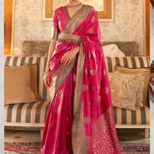 Banarasi Khicha Silk Saree with Zari Weaving and Blouse