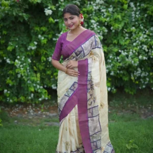 Soft Tussar Silk Saree with Classic Floral Embroidery