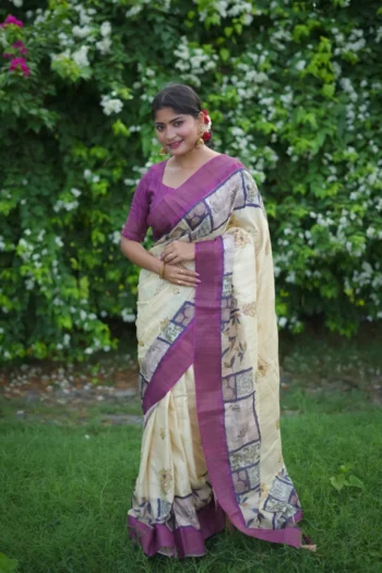 Soft Tussar Silk Saree with Classic Floral Embroidery