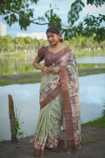 Soft Tussar Silk Saree with Classic Floral Embroidery