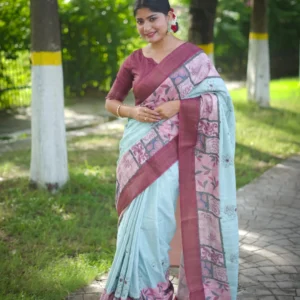 Soft Tussar Silk Saree with Classic Floral Embroidery