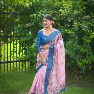 Soft Tussar Silk Saree with Classic Floral Embroidery