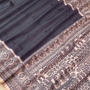 Premium Soft Raw Silk Saree with Block Print Pallu, Texture