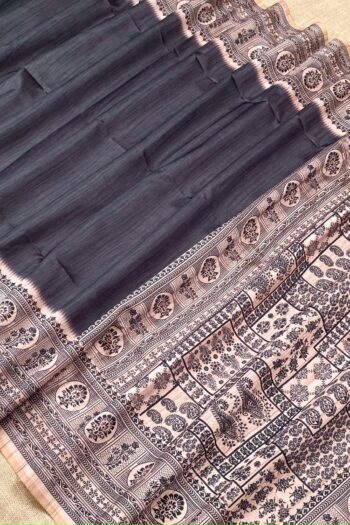 Premium Soft Raw Silk Saree with Block Print Pallu, Texture