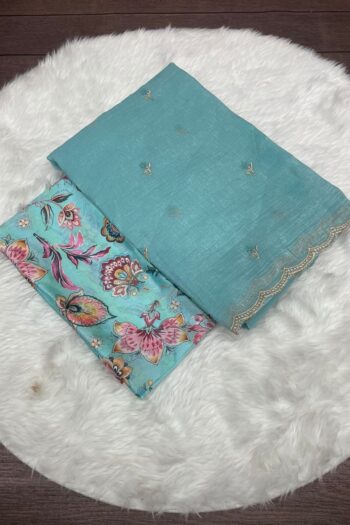 Chiffon Saree with Bird Embroidery & White Chikankari Blouse