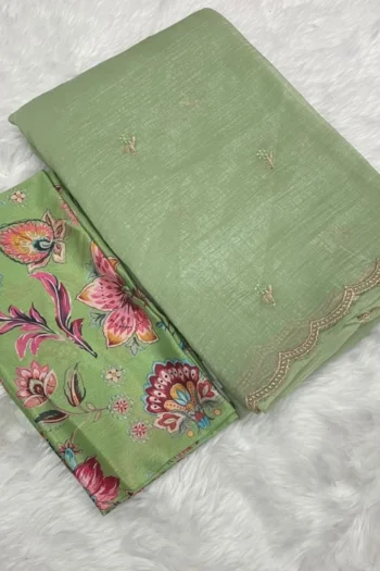 Chiffon Saree with Bird Embroidery & White Chikankari Blouse