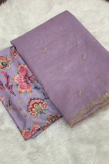 Chiffon Saree with Bird Embroidery & White Chikankari Blouse