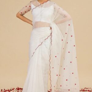 Organza Silk Saree with Aari Work and Contrast Blouse