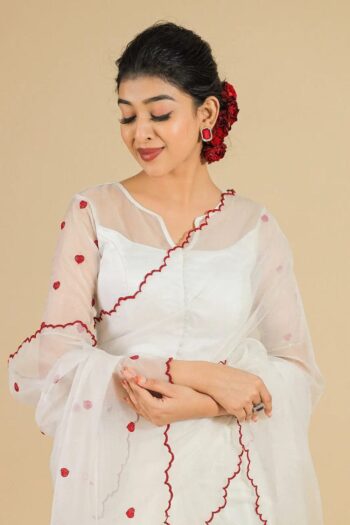 Organza Silk Saree with Aari Work and Contrast Blouse