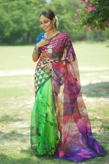 Soft Silk Saree with Stylish Pattern Print & Fancy Border
