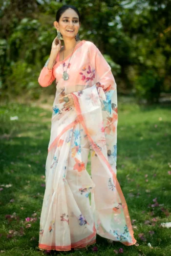 Soft Silk Saree with Stylish Pattern Print & Fancy Border