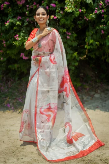 Soft Silk Saree with Stylish Pattern Print & Fancy Border