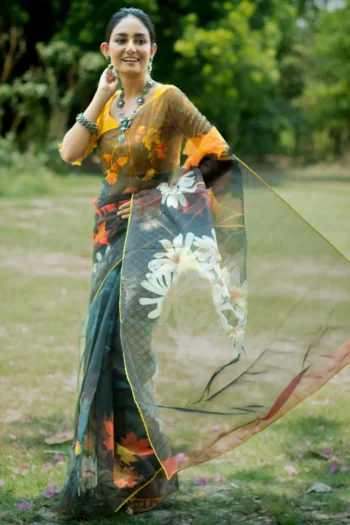 Soft Silk Saree with Stylish Pattern Print & Fancy Border