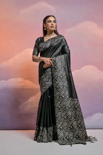 Premium Handloom Raw Silk Kalamkari Saree with Warli Pallu