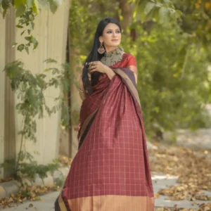 Pure Kanjivaram Silk Saree with Temple Border, Zari Pallu