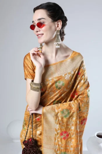Royal Tussar Silk Jamdani Saree with Zari Border & Tassels