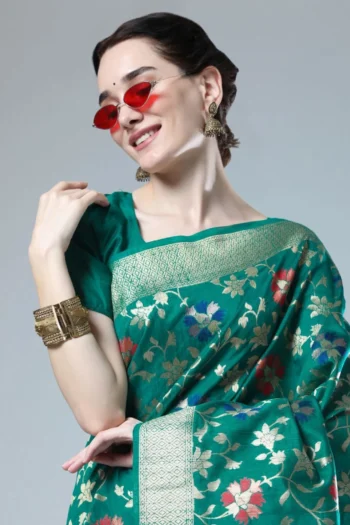 Royal Tussar Silk Jamdani Saree with Zari Border & Tassels