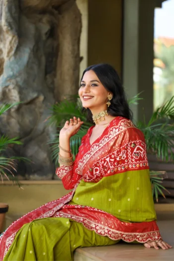 Pure Patola Silk Saree with Foil Butties & Sequin Lace Border
