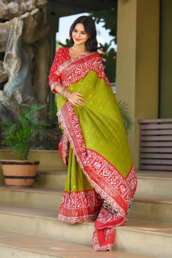 Pure Patola Silk Saree with Foil Butties & Sequin Lace Border