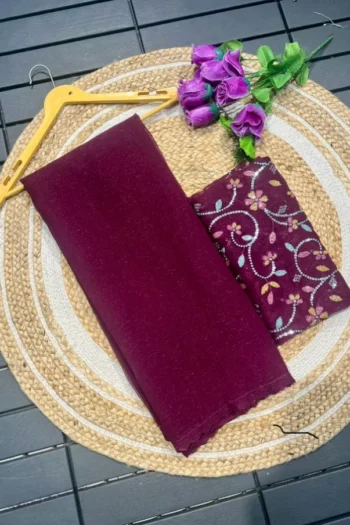Premium Chiffon Saree with Rich Embroidery & Cutwork Lace