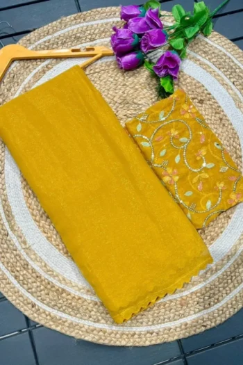 Premium Chiffon Saree with Rich Embroidery & Cutwork Lace