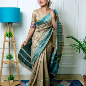 Premium Tussar Silk Saree with Temple Border & Weaving Design