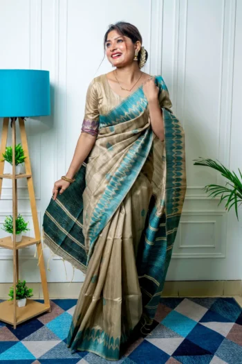 Premium Tussar Silk Saree with Temple Border & Weaving Design