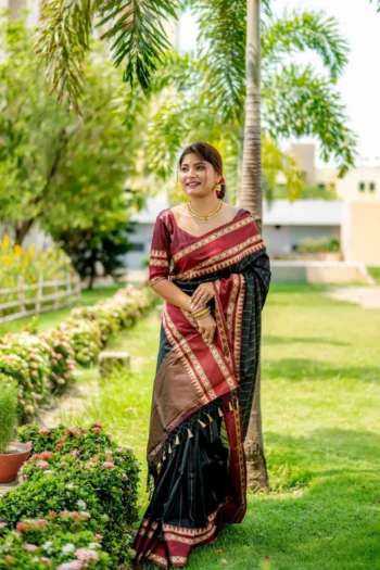 Soft Raw Silk Saree with Temple Woven Border, Zari Pallu
