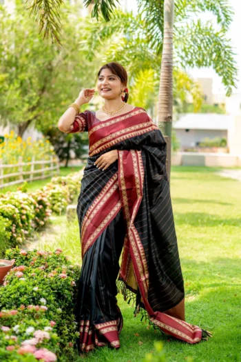 Soft Raw Silk Saree with Temple Woven Border, Zari Pallu