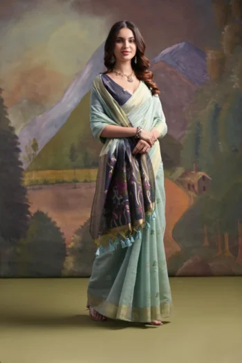 Premium Muga Silk Saree with Colorful Resham Peacock Design