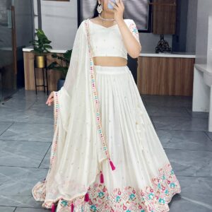 Elegant Off-White Heavy Georgette Lehenga with Embroidery