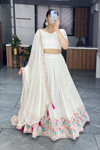 Elegant Off-White Heavy Georgette Lehenga with Embroidery