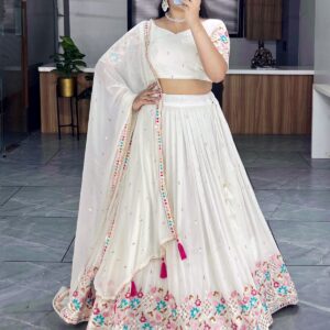 Elegant Off-White Heavy Georgette Lehenga with Embroidery