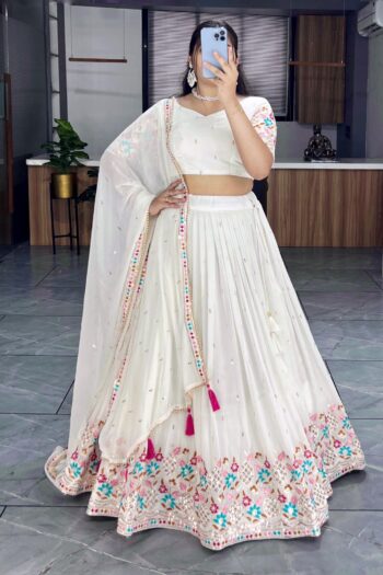 Elegant Off-White Heavy Georgette Lehenga with Embroidery