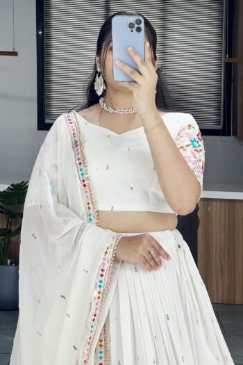 Elegant Off-White Heavy Georgette Lehenga with Embroidery