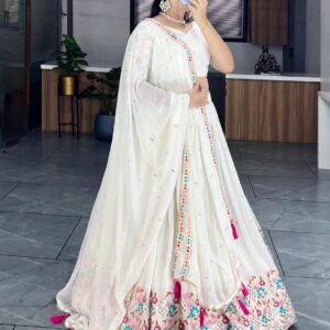 Elegant Off-White Heavy Georgette Lehenga with Embroidery