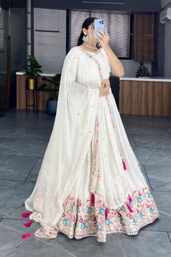 Elegant Off-White Heavy Georgette Lehenga with Embroidery