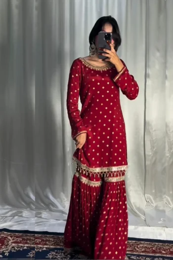 Party Wear Georgette Gharara Set with Sequins & Embroidery