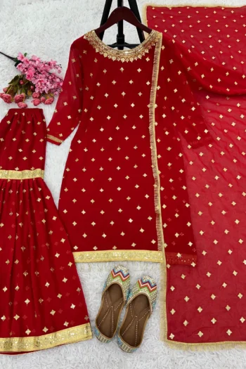 Party Wear Georgette Gharara Set with Sequins & Embroidery