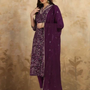 Embroidered Viscose Chanderi Festival Suit Set with Dupatta