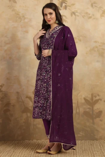 Embroidered Viscose Chanderi Festival Suit Set with Dupatta