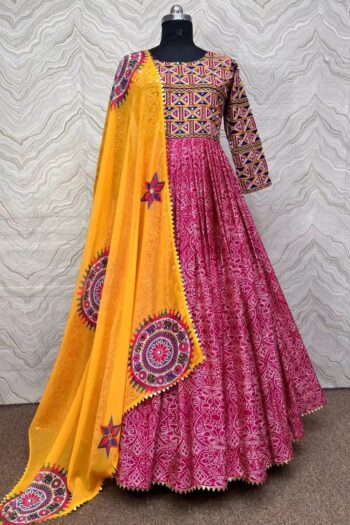 Royal Mirage: Chinon Silk Gown with Mirror Work Dupatta